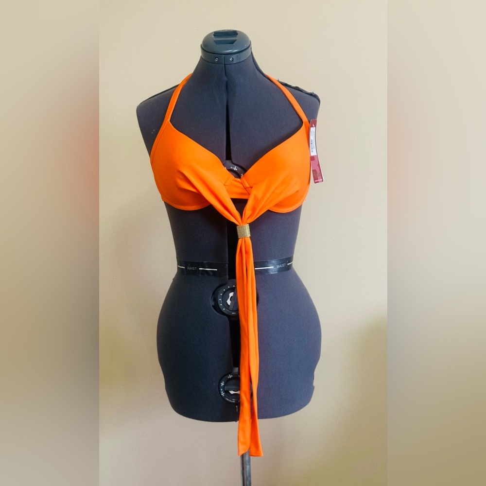 NWT Rise Vibrant Orange Halter Bikini Top - Picture 2 of 9